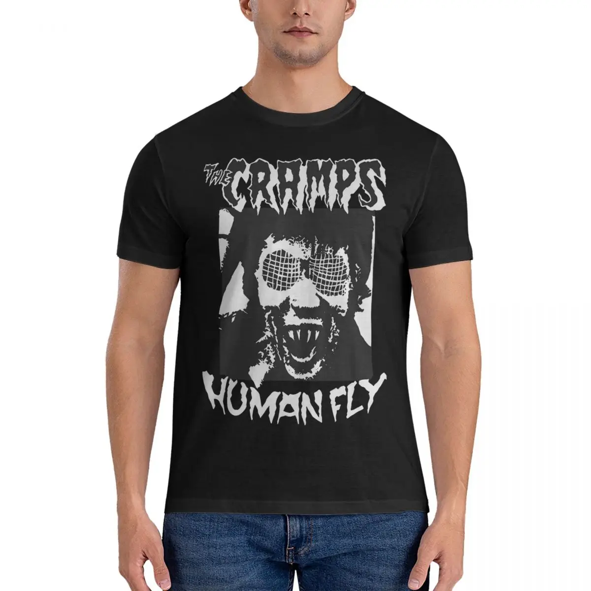 Human Fly T Shirts Men\'s Cotton Fashion for Male T-Shirt Round Collar The Cramps Tee Shirt Short Sleeve Clothes Adult