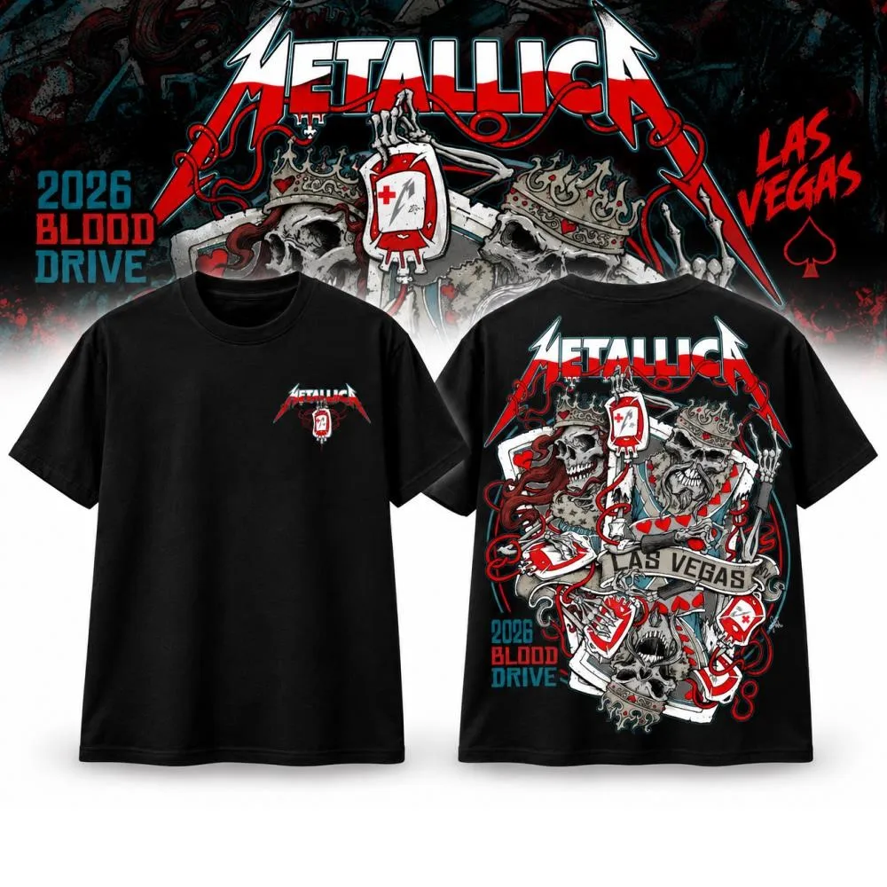 Metallica 2026 Las Vegas Sphere Tour Tshirt Life Burns Faster Octopus Devil Poker Casino Double Sided Print Unisex Rock Heavy