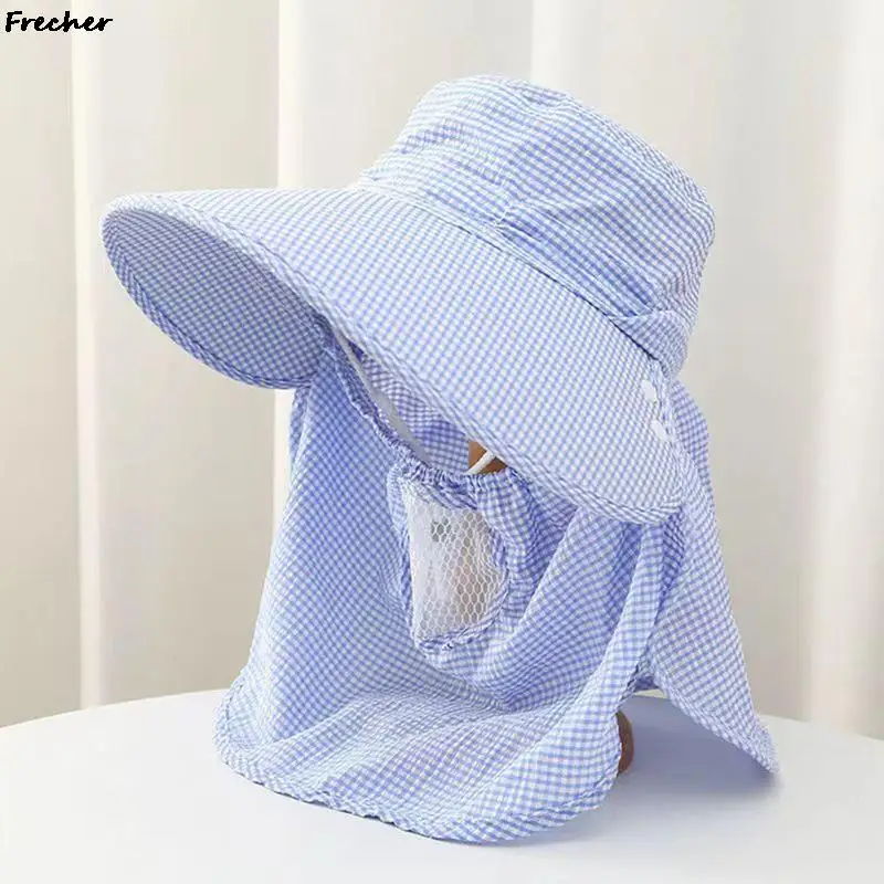 Sun Protection Climbing Hat Garden Work Hats Wide Brim Chapeau with Removable Mask Face Cap Sunhat Hiking Fishing Visors Caps