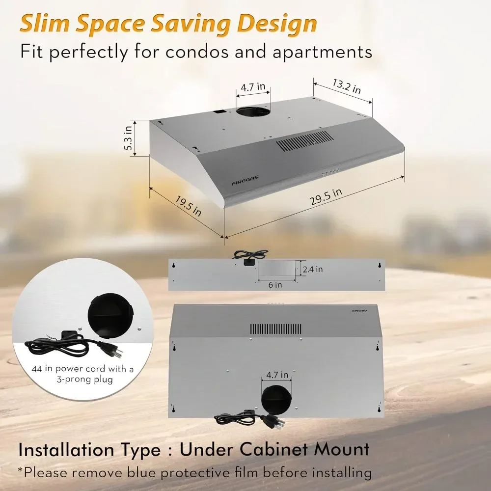 

tt Under Cabinet Range Hood 30 inch with Ducted/Ductless Convertible,Kitchen Hoods Over Stove Vent