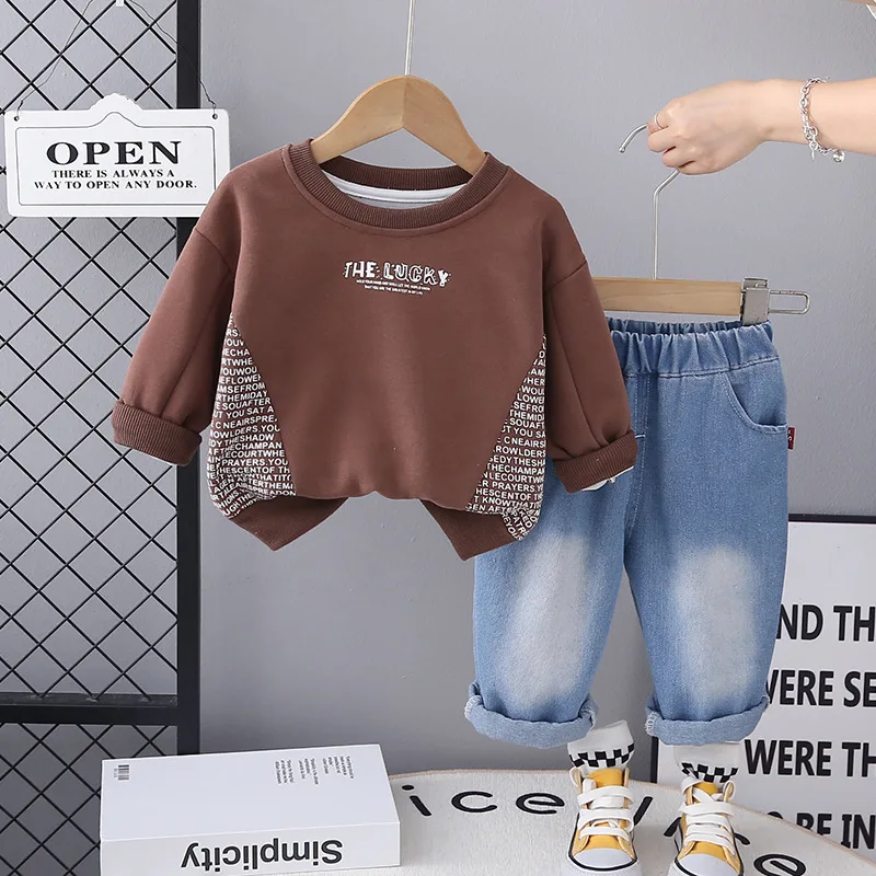 2024 Fall Baby Boys Designer Luxury Clothes Christmans Outfit for Boy Letter Printed Long Sleeve Hoodies Tops and Pants Kids Set