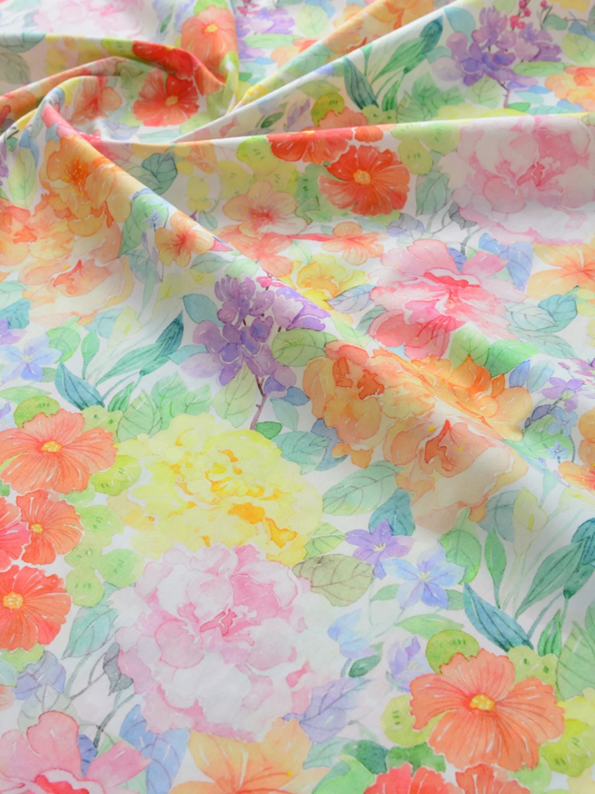 145x50cm Watercolor Floral Cotton Poplin 60s Plain Fabric High Count for Handmade Children's Dress Clothing Sewing Cloth
