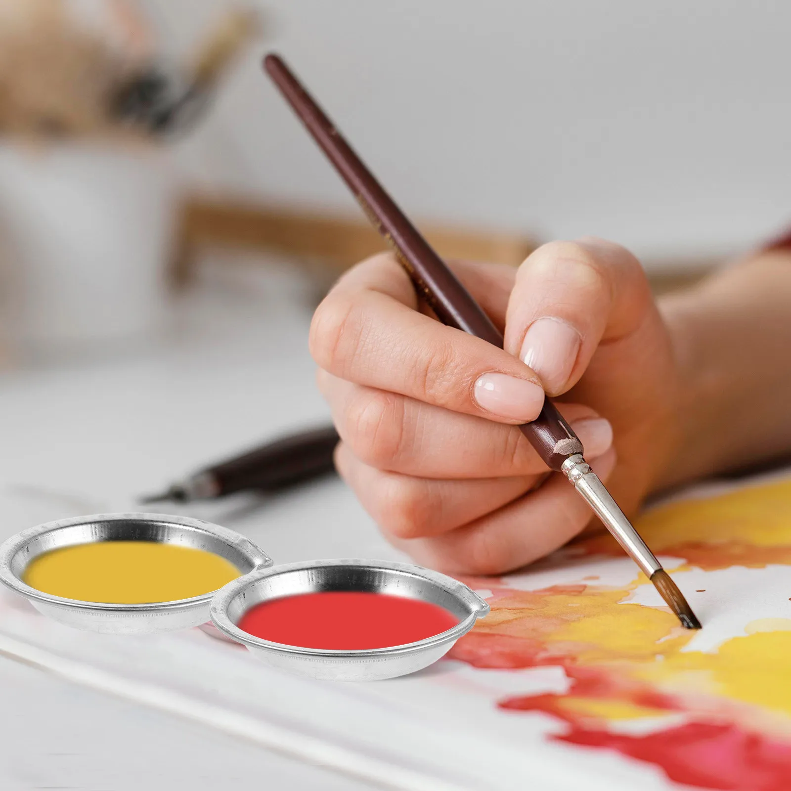 18Pcs Paint Mixing Palette Tray Premium Stainless Steel Flat Bottom Oil Painting Watercolor Makeup