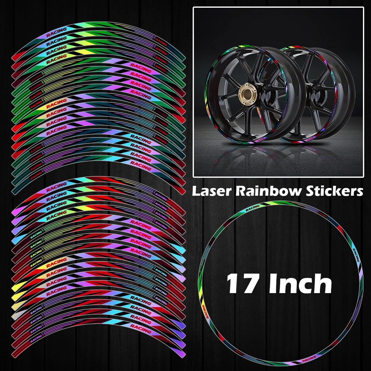 

For Italika 250 Z 150Z 125Z 280z 17'' Laser Rainbow Motorcycle Wheel Hub Stickers Moto Rim Strip Tape Decals Accessories