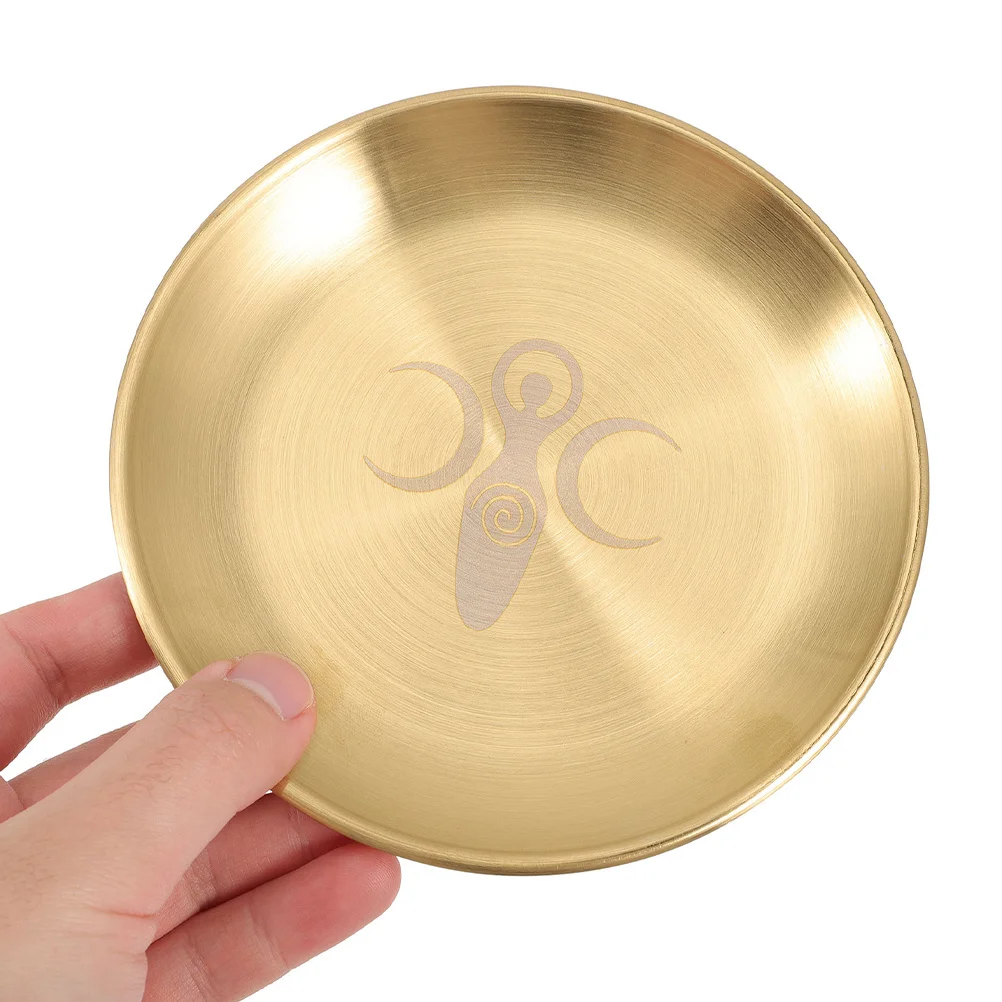 

2Pcs Three-Phase Moon Gold Plate Metal Altar Tray Decorative Pentacle Holder Ritual Offering Tray Home Decoration
