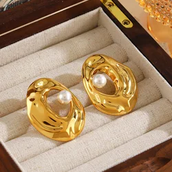INS Stainless Steel Round Stripe Stud Earrings Simple Gold Color Titanium Steel Earring For Women Trendy Jewelry Accessories