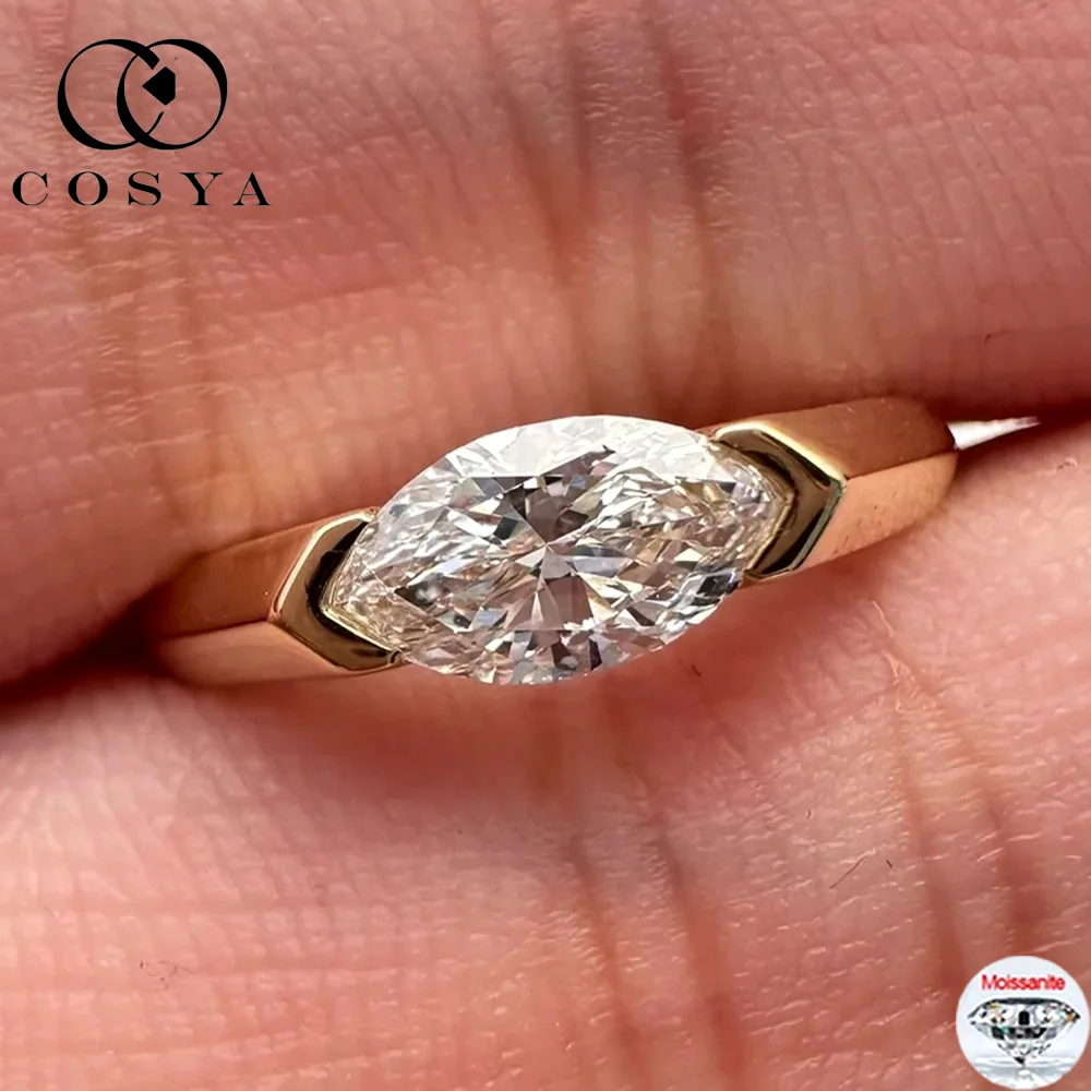 

COSYA 5*10 мм 1CT кольцо с муассанитом огранки маркизы 100% серебро S925 золото 18 карат пасьянс лабораторный бриллиант обручальное кольцо для женщин изысканные украшения