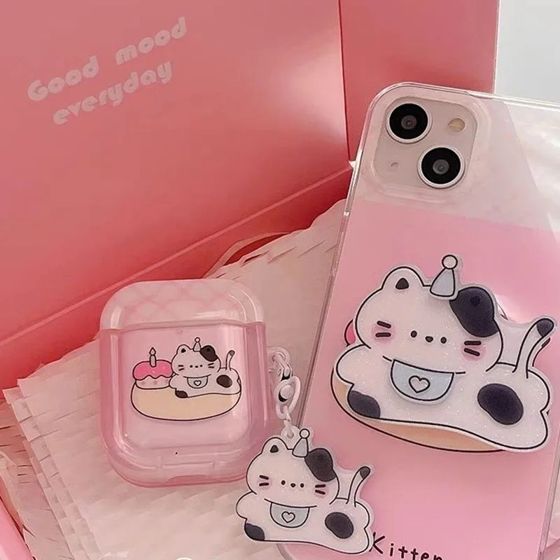 Cake Kitten Earphone Case Met Sleutelhangers Airpod Case Voor Airpods 1 2 3 Pro 2 Airpod Air Pods Case Airpods 2 Case Cute New