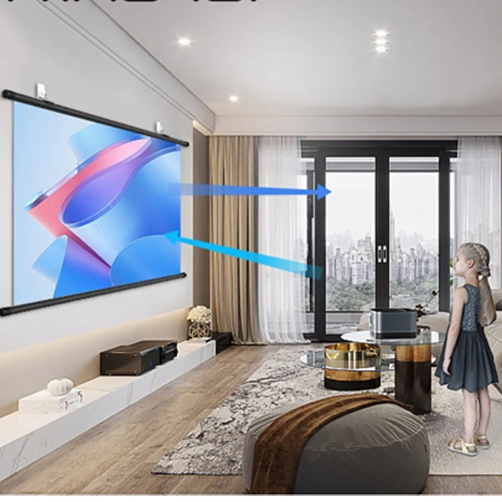Projector Screen With Stand Metal Grey 4K 16:9 HD Foldable Splicing Anti-light Projection Projector Screen for Gift