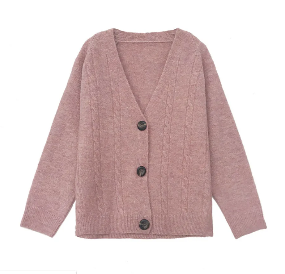 2021 Winter Women Loose Oversize Short Cardigan Sweet Knitted Jacket Coat Casual Thin Lazy Style Sweaters Coat Woman Pink Beige