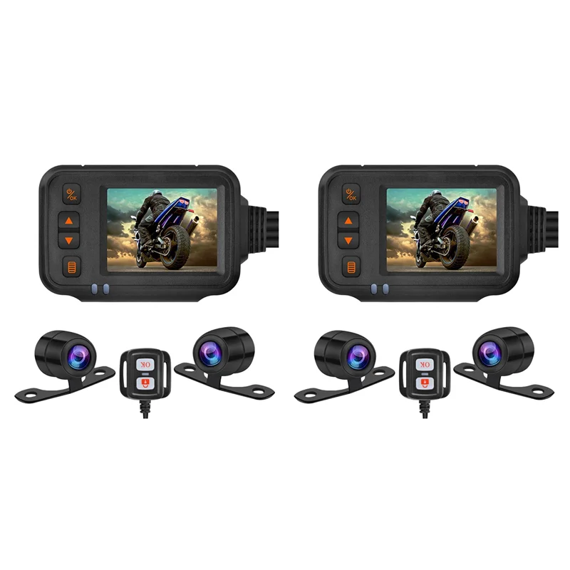 

Well 2X Camera Dash Cam, 2Inch IPS Screen 1080P+720P Dual AHD Bike Dashcam G-Sensor Parking Mode Driving Recorder Black