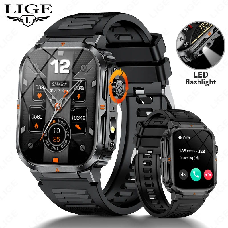 LIGE جديد الرجال ساعة ذكية مصباح يدوي 2.01 "HD شاشة كبيرة AI صوت بلوتوث دعوة الرياضة الساعات مراقبة الصحة Smartwatch النساء