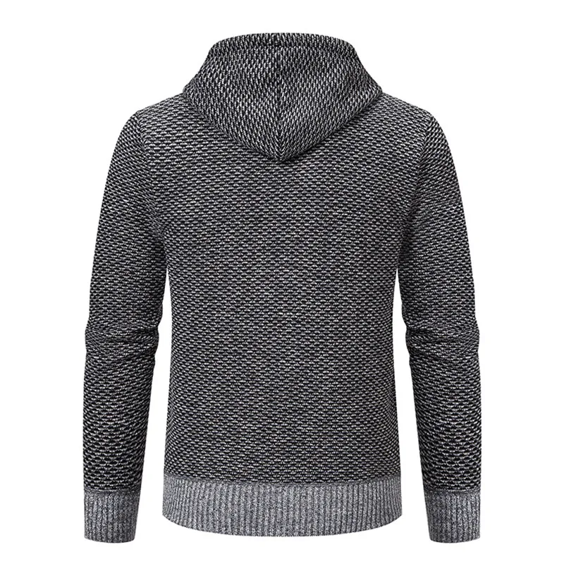 Winter Men's Fleece Cardigan Hooded Kintted Sweatercoat Men Business Casual Warm Solid Color Knitting  Jackets Zipper Cardigan