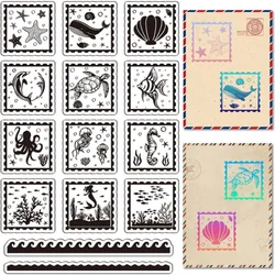 1Sheet Sea Animals Clear Stamps Starfish Shell Whale Seahorse Reusable Background Postmark Transparent Silicone Stamp Seals