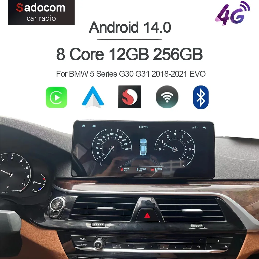 Qualcomm 12,3-Zoll-Carplay-Android-14.0-8-Kern-Multimedia-GPS-Autoradio mit WLAN-Stereo für BMW 5er G30 G31 2018-2021 EVO