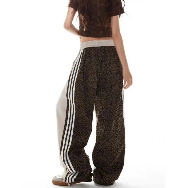 New Retro Casual Patchwork Sweatpants Loose Striped Straight Leg Pants for Men Autumn Hip Hop Loose Fit Trousers