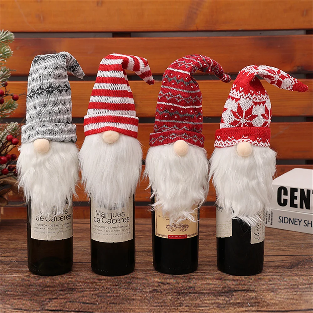 Faceless Doll Wine Bottle Cover, Merry Christmas Champagne, Red Wine Bottle Bag for Xmas, New Year Dinner Table Decor, 1Pc