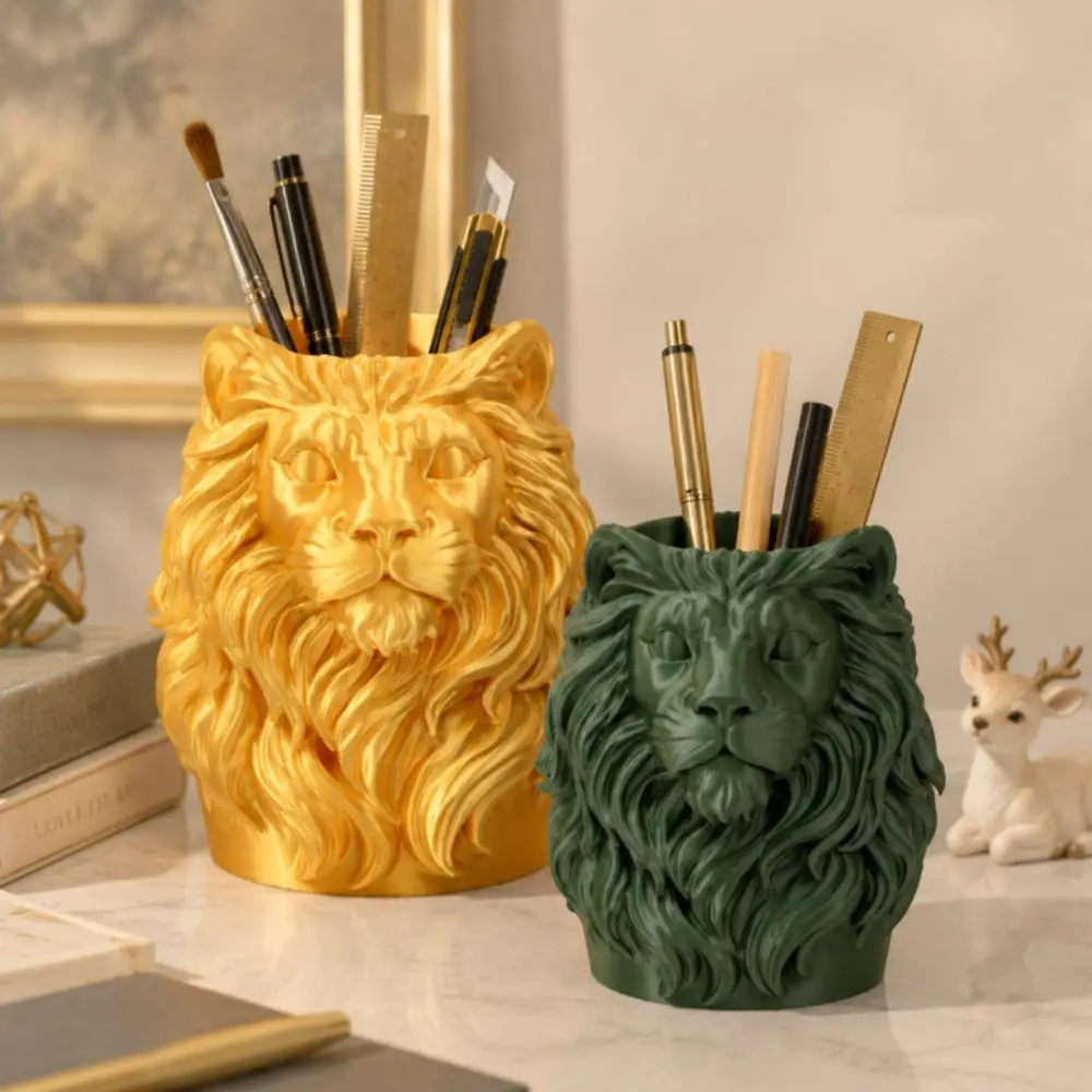 PLA Lion Pen Holder Vivid Stable 3D Printed Pen Stand Large Capacity Realistic Simulation Lion Model Home Office