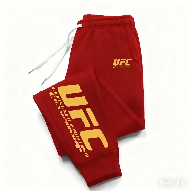 

UFC， Men's Casual Quick Drying Pants, Autumn and Winter Sports Printed Pants, Fashionable Solid Color Boxing Training Pants