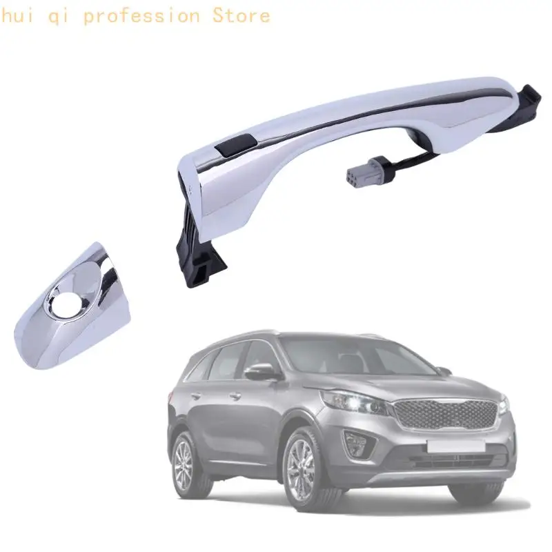 Vehicle Exterior Handle Assembly for Automotive 2016-2024, Silver-Tone Pull Handle with Separate Trim and Electrical H8WE
