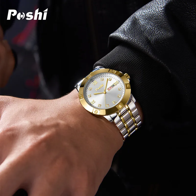 POSHI-relojes de pareja para amantes, reloj de cuarzo de lujo, reloj de pulsera impermeable, moda informal, conjuntos de relojes de pulsera para damas, regalo