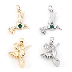 2pcs Copper Charms Gold Color Bird  Green Cubic Zirconia Metal Pendants DIY Necklace Earrings For Women Wedding Party Jewelry