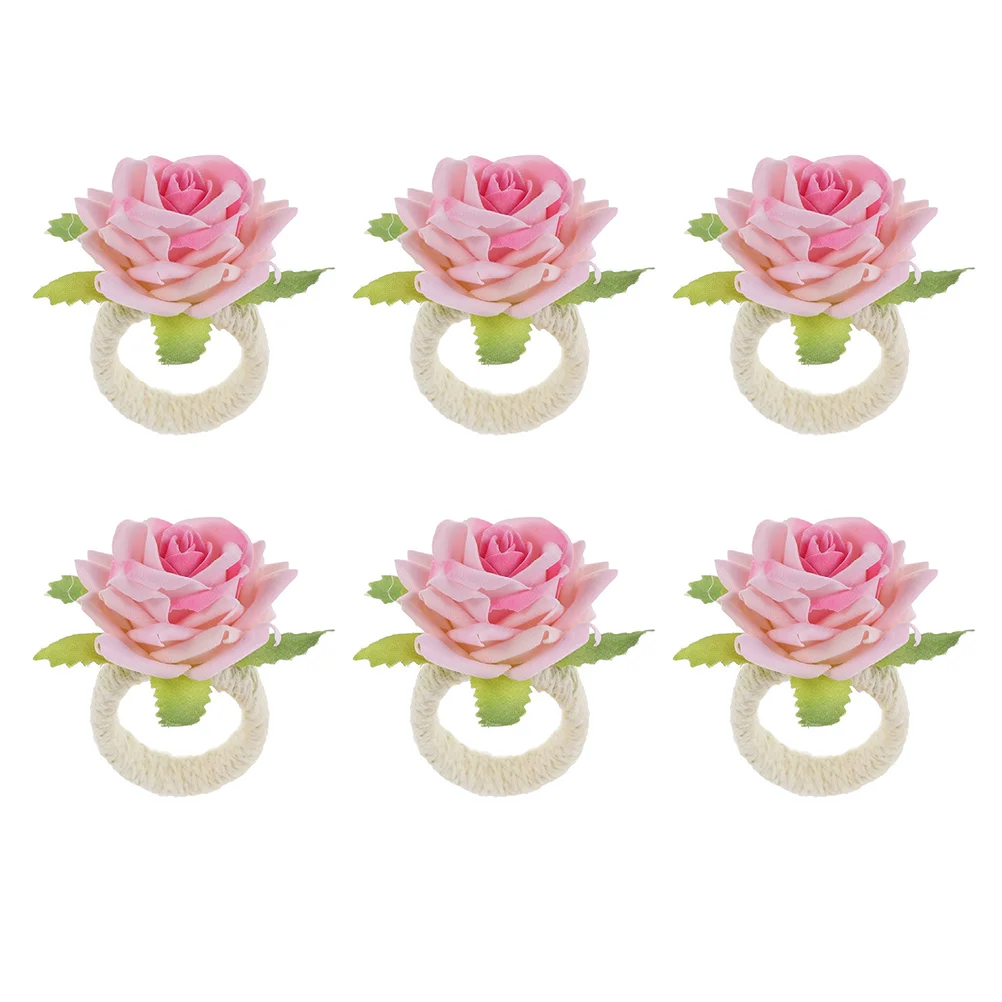 

6Pcs Rose Napkin Ring Simulation Elegant Table Decor Wedding Party Napkin Buckle Anniversary Dinner Holder Rose Serviette Holder