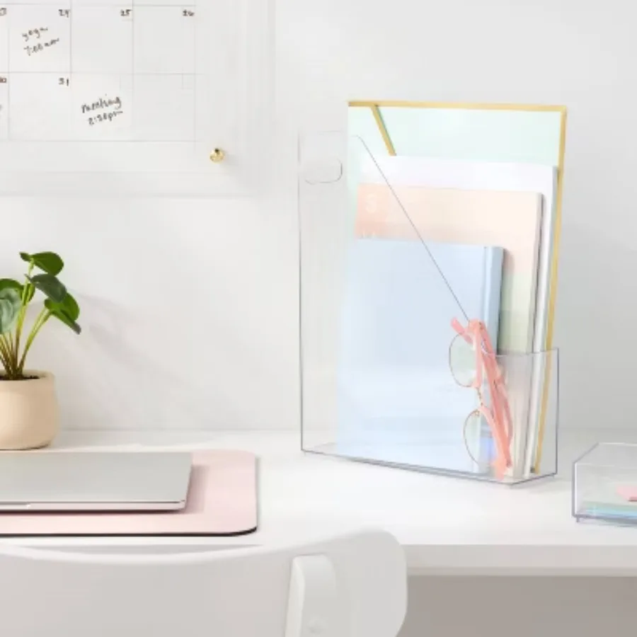 Transparent Slanted Magazine Holder - Top Open File Organizer for Office Desk Document Storage