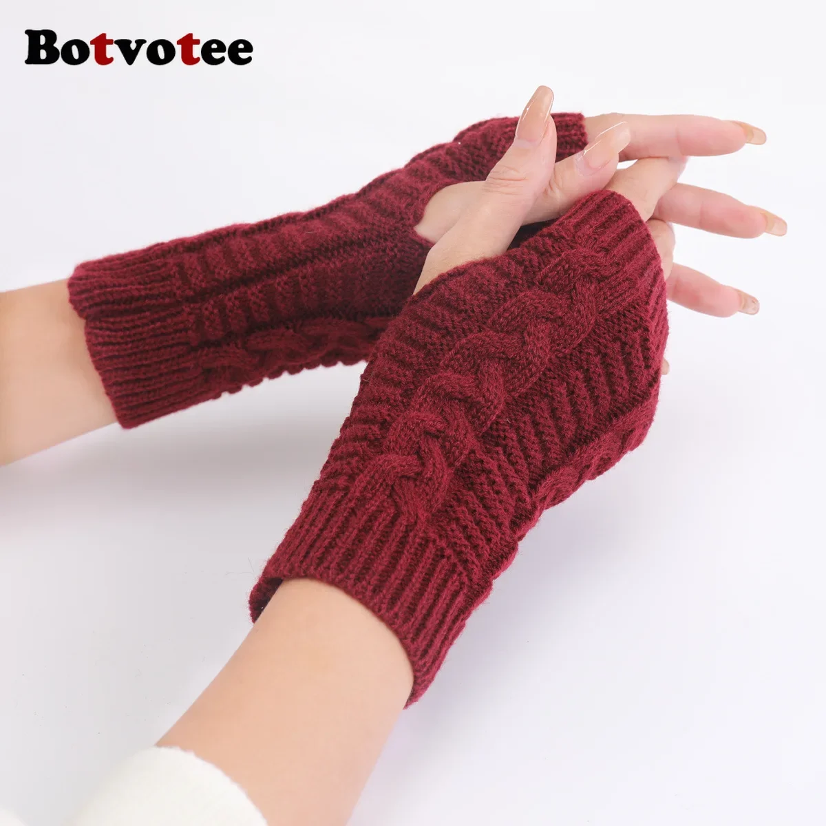 Botvotee Rękawiczki zimowe z półpalcami dla kobiet Zimowe Miękkie Ciepłe Rękawiczki dziewiarskie Miękkie Ciepłe Rękawiczki unisex bez palców Guantes