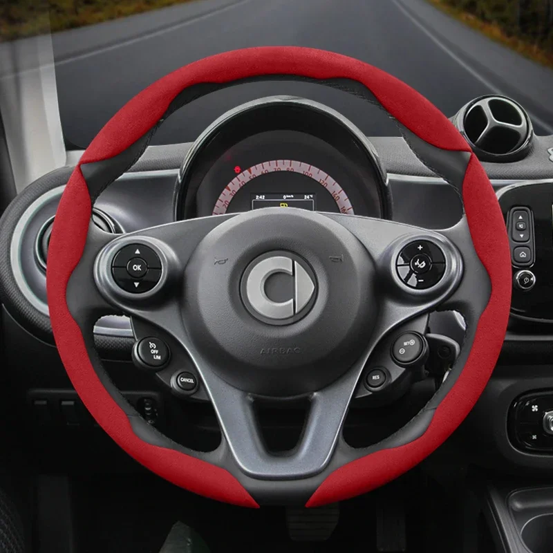 Suitable for Smart Anti-Slip Buckle Segmented Suede Steering Wheel Cover Suitable for Fortwo 451 450 Tronsmart T7 453 Gauge