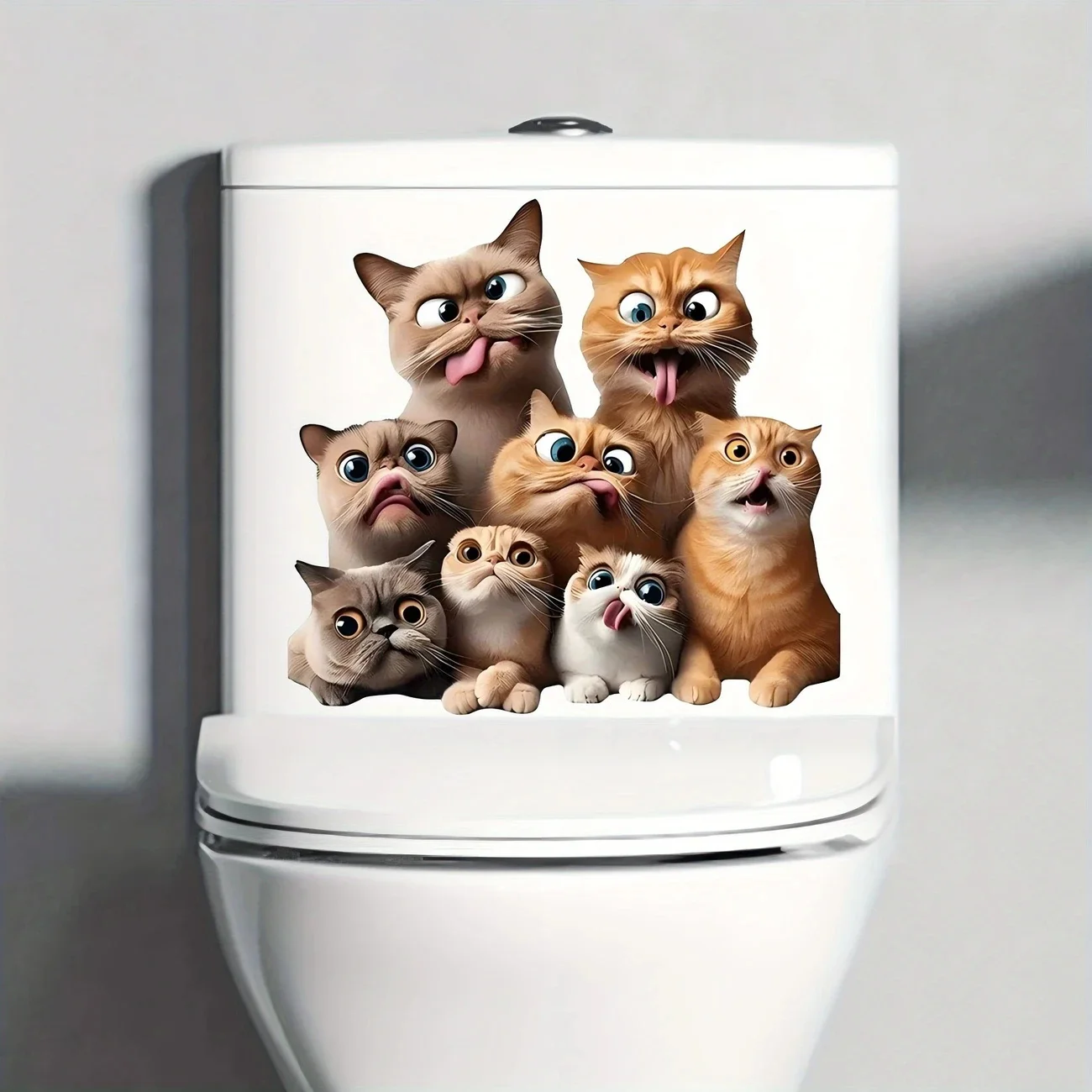 MT1166# Playful Kittens Toilet Lid Decal - Waterproof, Self-Adhesive Bathroom Sticker, Easy to Apply & Remove, Ceramic Surface