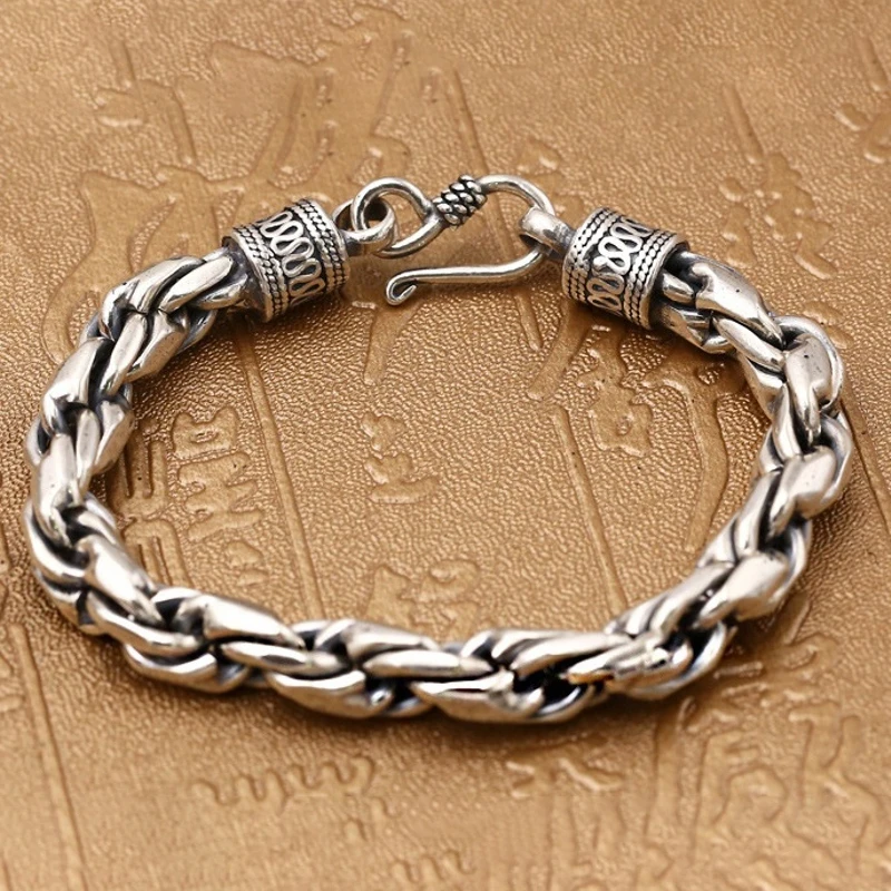 

Real Solid 925 Sterling Silver Chain Men Gift 9mm Twist Rope Bracelet 62.1g /20cm