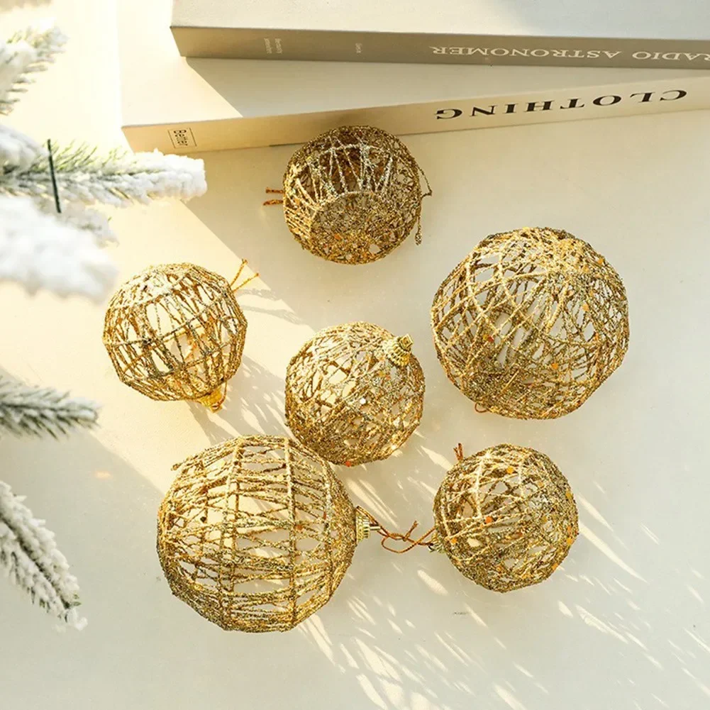 6Pcs Gold Wire Christmas Balls Hanging Ornaments Christmas Decor Home Decor Party Decor For Decorating Christmas Tree