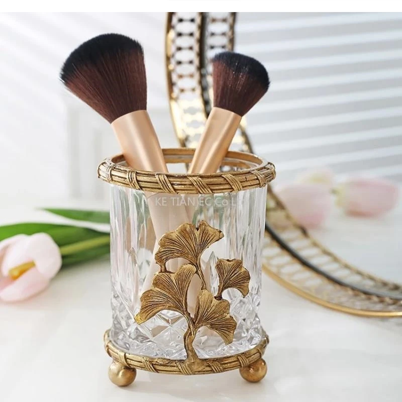 

European vintage brass crystal glass storage cup Makeup brush pen holder Light luxury bathroom toothbrush