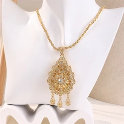 Moroccan Bride Double Pendants Necklace Water Drop Shaped Inlaid Flowers Necklace Elegant Jewelry For Women