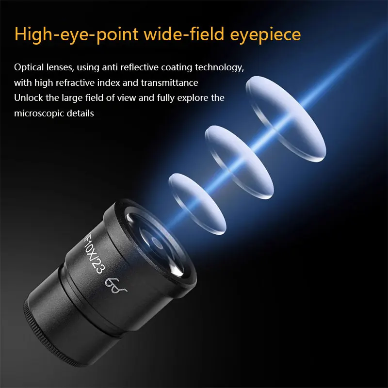 YCS 6065X 三眼顕微鏡 - 0.5X-5X 連続ズーム、10X 広視野接眼レンズ、PCB 修理およびはんだ付け用の上下フォーカスノブ