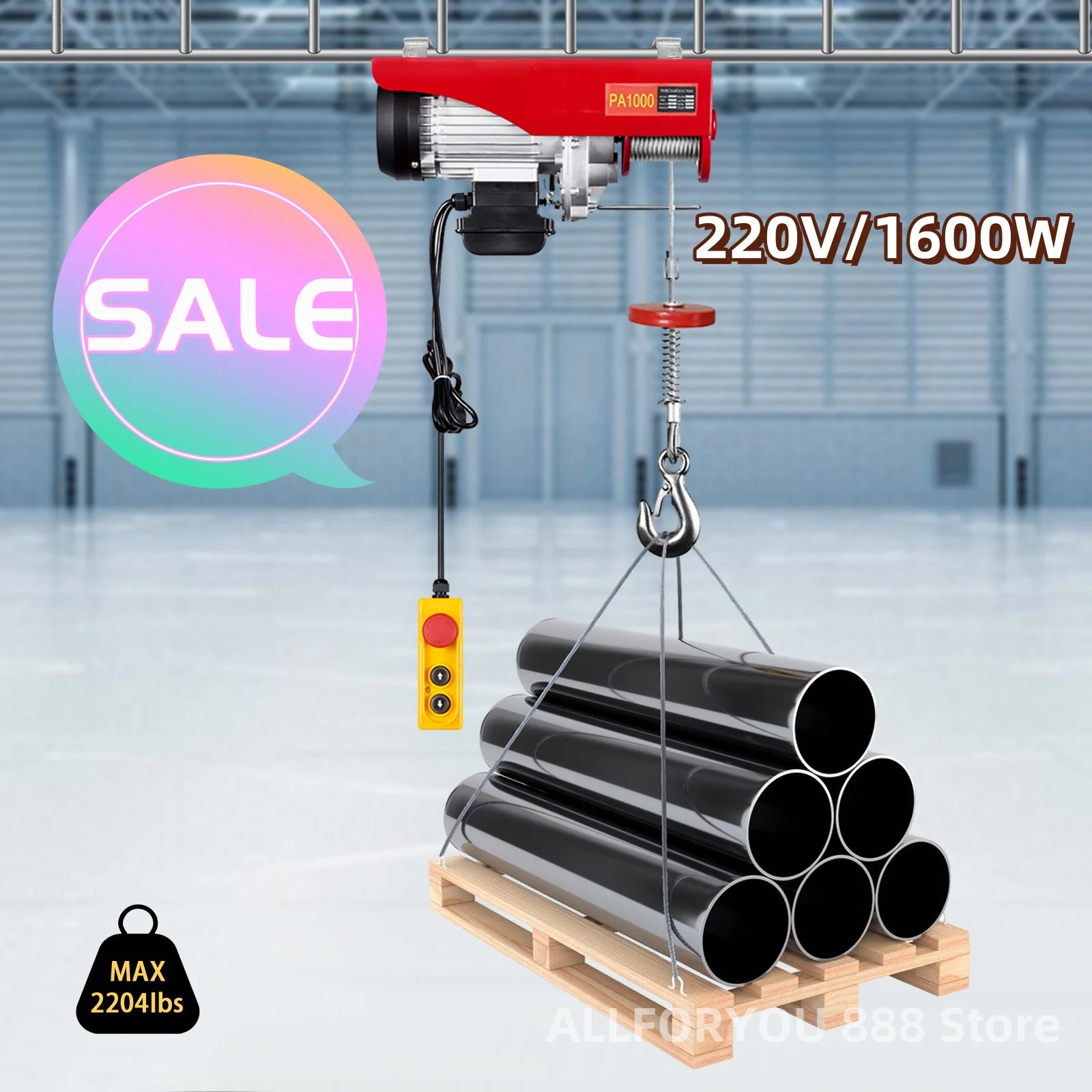 1000KG 1600W 220V Rope Hoist Motor Winch PA1000 * 12 M With Remote Control Machine