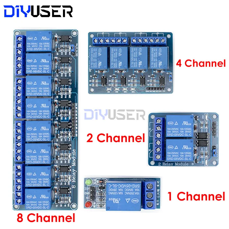 Moduł przekaźnikowy DIYUSER 5V 1 2 4 8 kanałowy z transoptorem. Moduł przekaźnikowy z wyjściami 1, 2, 4, 8-kanałowymi - Dostępny od ręki