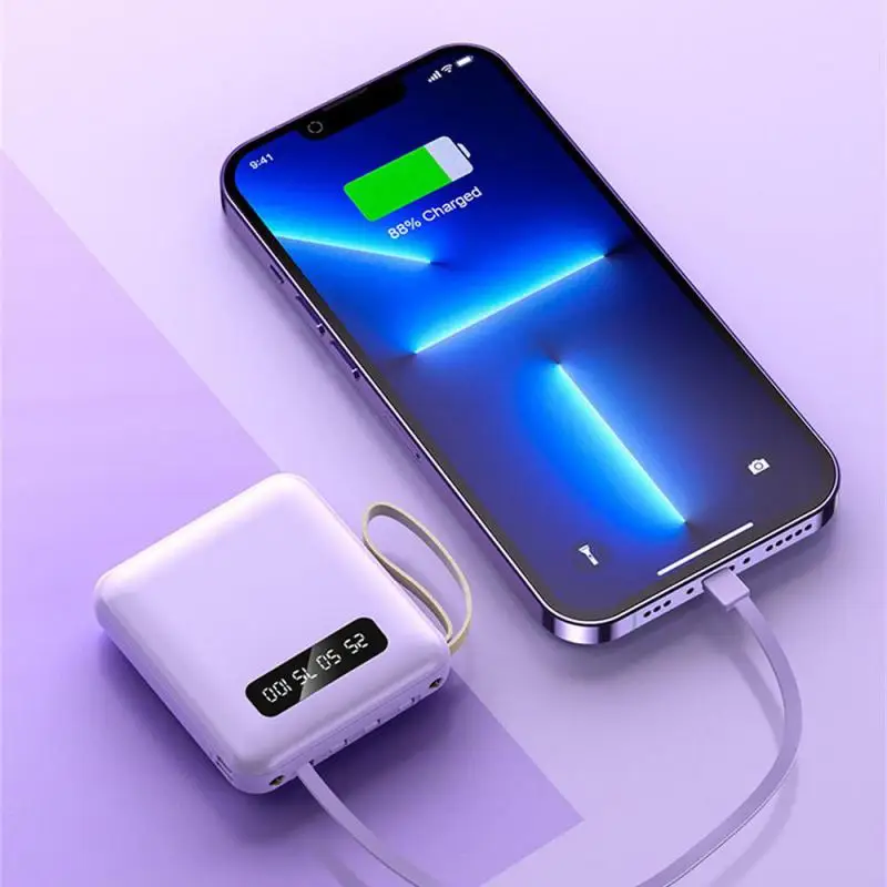 急速充電パワーバンク、4本のワイヤー、20000mah、6000 mah、10000mah、ミニ、大容量、ポータブル電源が付属