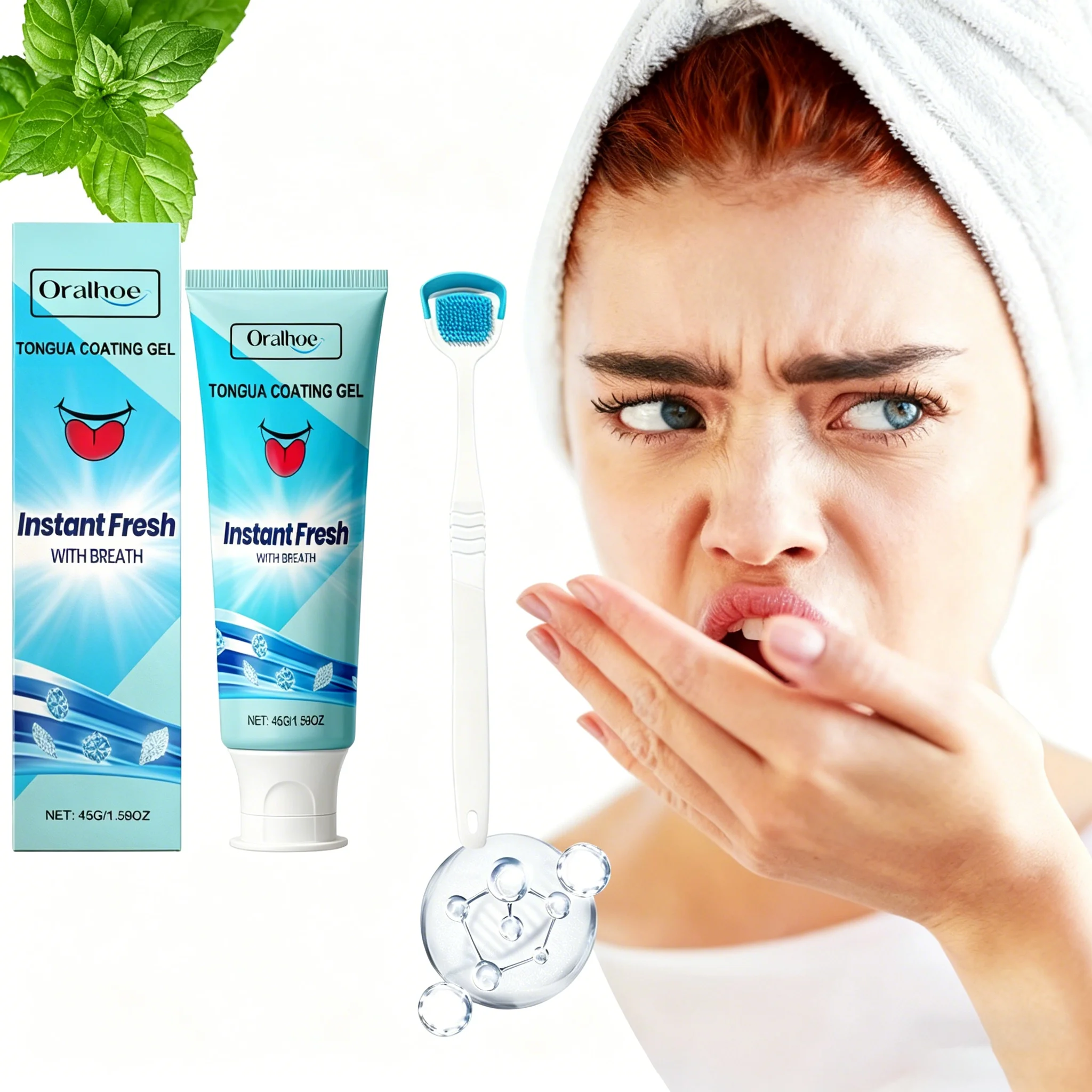 Tongue Cleansing Gel Remove Tongue Coating Reduce Bad Breath Freshing Breath Oral Hygiene Care Tongue Scraper Toothbrush Set