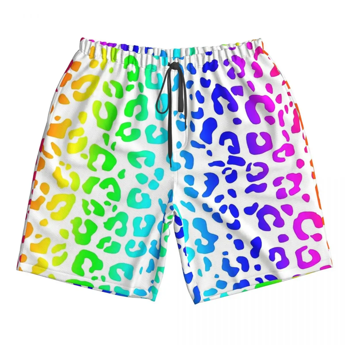 

Rainbow And White Spots Leopard Print Trunks Beach Board Shorts Casual Quick Dry Swimming Summer Men Pants