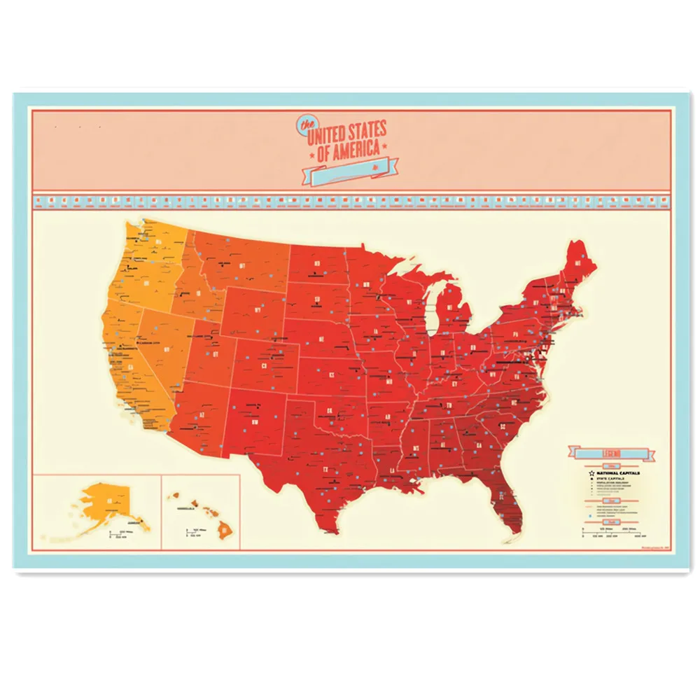 Deluxe Scratch MapsS of America US States Travel Bucket List Poster DIY Scratch Cartography Home Office Wall Decor Creative Gift