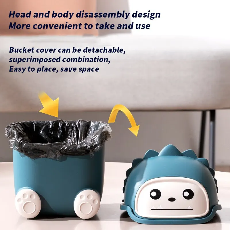 Cartoon Tabletop Trash Can Cute Trash Can with Lid Desktop Small Trash Can Bedroom Home Easy To Clean Portable