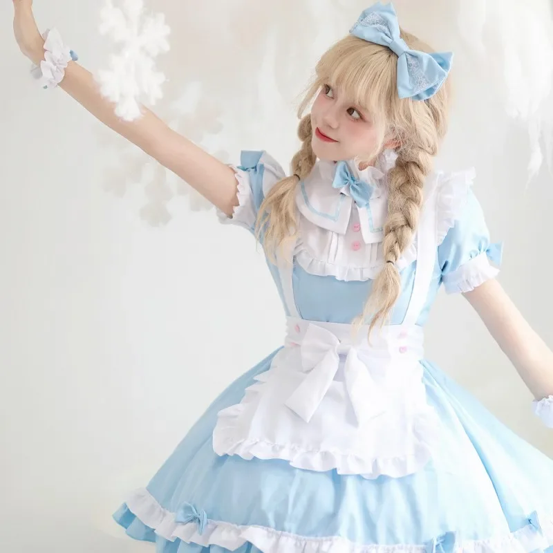 2024 Blue Lolita Maid Costume Girls Women Lovely Cosplay Apron Mangas Destacáveis Animation Japanese Outfit Short Dress Clothes