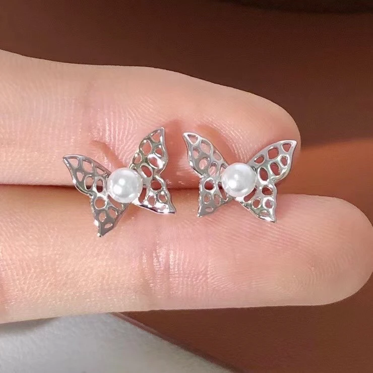 

Butterfly Shape 925 Sterling Silver Earrings Findings Settings Base Mounting Parts Accessory for 3-4mm Pearls 5 pairs/lot