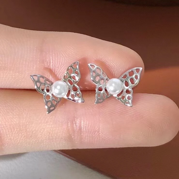 Butterfly Shape 925 Sterling Silver Earrings Findings Settings Base Mounting Parts Accessory for 3-4mm Pearls 5 pairs/lot