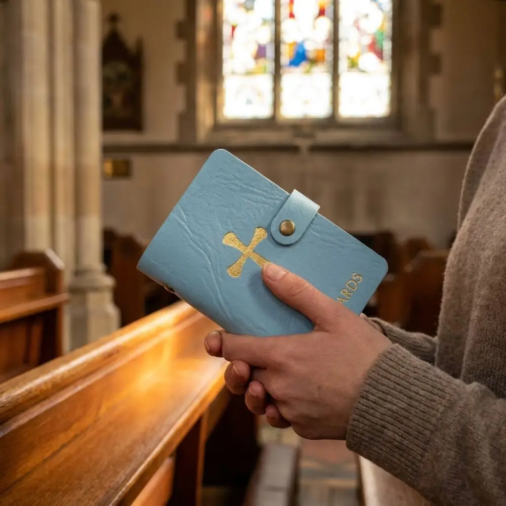 PU Leather Prayer Card Holder 40 Slots Waterproof Mini Saints Cards Wallet Large Capacity Compact Holy Card Booklet Travel