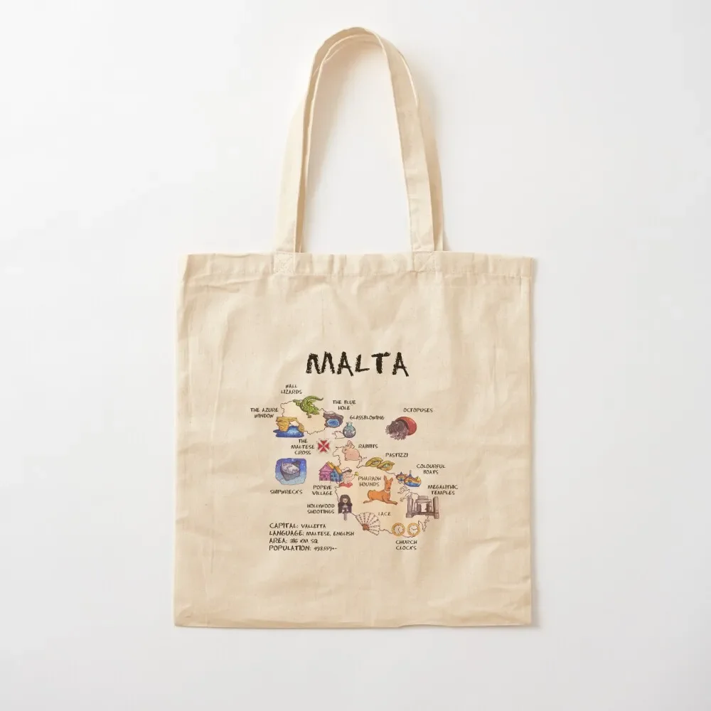 

Malta - illustrated map Tote Bag eco bag folding cute tote bag