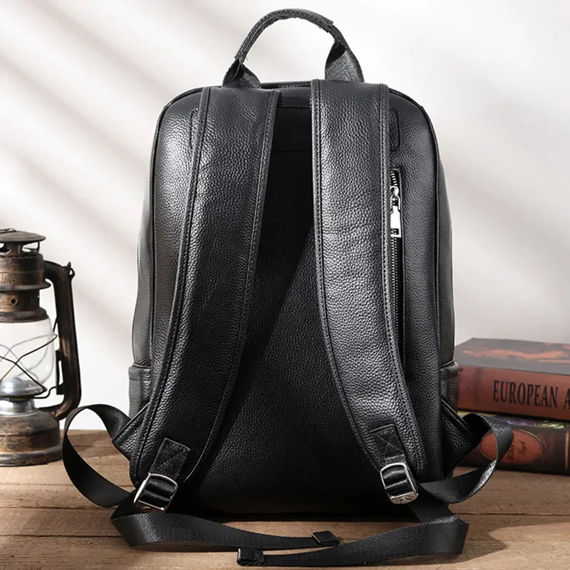 Saco De Laptop De Couro Genuíno, Mochila De Viagem De Negócios, Couro Dos Homens, Saco De Escola De Grande Capacidade, 15.6 "Polegada