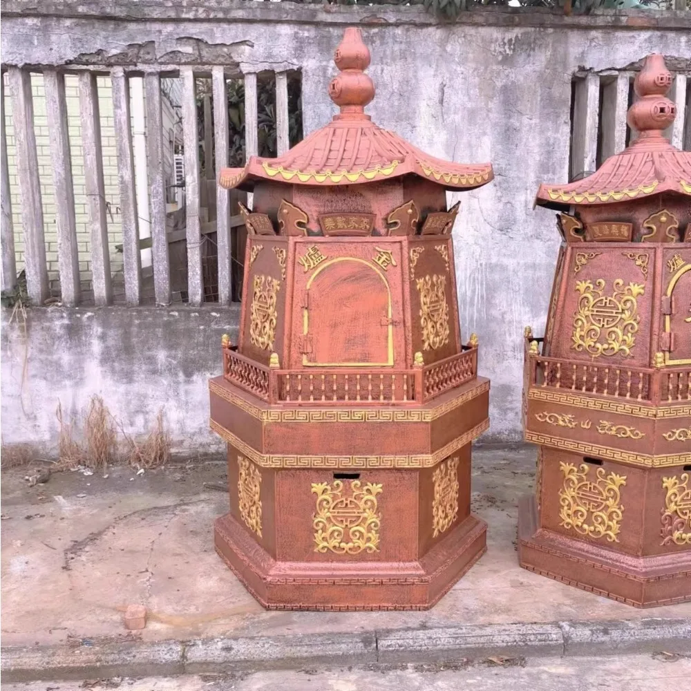 Temple Cast Iron Hexagonal Paper Burning Furnace Huabao Gold and Silver Furnace Antique Paper Burning Furnace